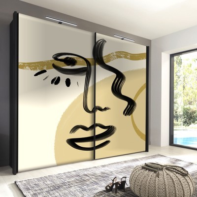 Μαύρος σχεδιασμός προσώπου, Line Art, Αυτοκόλλητα ντουλάπας, 100 x 100 εκ. (45545)